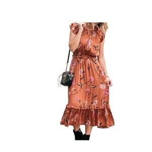 Universal Thread Women's Ruffle Midi Dress Large Rust Brown Floral Spring Easter